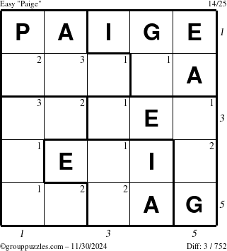 The grouppuzzles.com Easy Paige puzzle for Saturday November 30, 2024 with all 3 steps marked