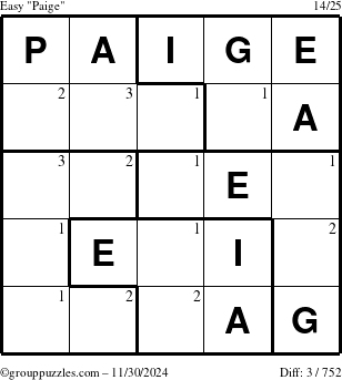 The grouppuzzles.com Easy Paige puzzle for Saturday November 30, 2024 with the first 3 steps marked