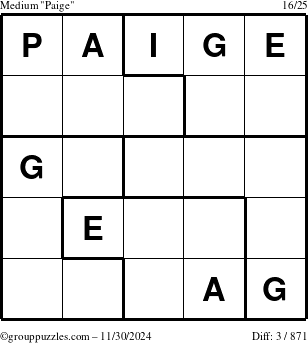 The grouppuzzles.com Medium Paige puzzle for Saturday November 30, 2024