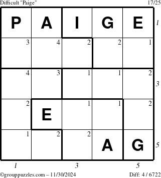 The grouppuzzles.com Difficult Paige puzzle for Saturday November 30, 2024 with all 4 steps marked