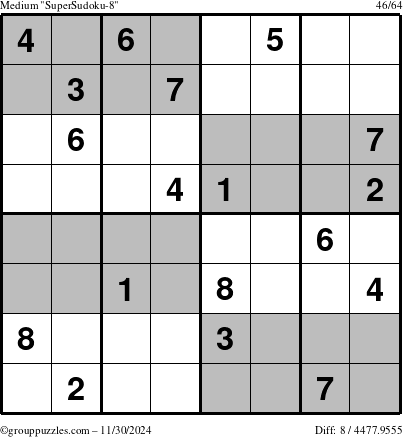 The grouppuzzles.com Medium SuperSudoku-8 puzzle for Saturday November 30, 2024