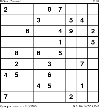 The grouppuzzles.com Difficult Sudoku puzzle for Saturday November 30, 2024