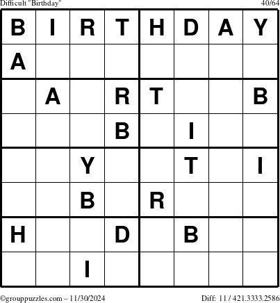 The grouppuzzles.com Difficult Birthday puzzle for Saturday November 30, 2024