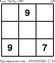The grouppuzzles.com Easy TicTac-789 puzzle for Thursday April 9, 2026