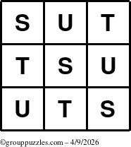 The grouppuzzles.com Answer grid for the TicTac-STU puzzle for Thursday April 9, 2026
