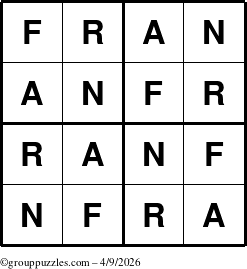 The grouppuzzles.com Answer grid for the Fran puzzle for Thursday April 9, 2026