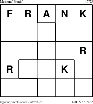 The grouppuzzles.com Medium Frank puzzle for Thursday April 9, 2026