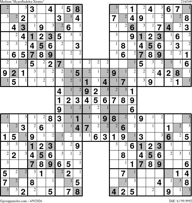 The grouppuzzles.com Medium cover-HyperXtreme puzzle for Thursday April 9, 2026 with the first 3 steps marked