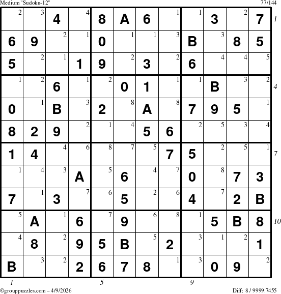 The grouppuzzles.com Medium Sudoku-12 puzzle for Thursday April 9, 2026 with all 8 steps marked