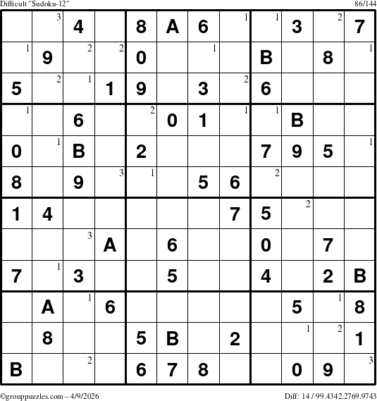 The grouppuzzles.com Difficult Sudoku-12 puzzle for Thursday April 9, 2026 with the first 3 steps marked