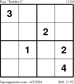 The grouppuzzles.com Easy Sudoku-4 puzzle for Sunday June 2, 2024