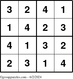 The grouppuzzles.com Answer grid for the Sudoku-4 puzzle for Sunday June 2, 2024