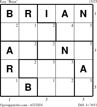 The grouppuzzles.com Easy Brian puzzle for Sunday June 2, 2024 with all 4 steps marked