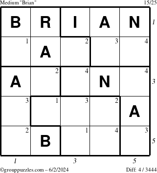 The grouppuzzles.com Medium Brian puzzle for Sunday June 2, 2024 with all 4 steps marked