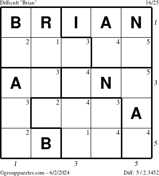 The grouppuzzles.com Difficult Brian puzzle for Sunday June 2, 2024 with all 5 steps marked