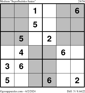 The grouppuzzles.com Medium SuperSudoku-Junior puzzle for Sunday June 2, 2024