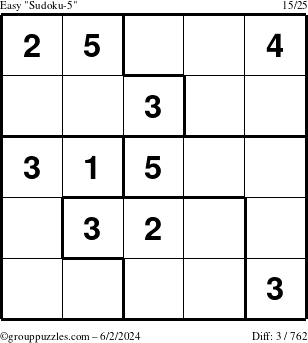 The grouppuzzles.com Easy Sudoku-5 puzzle for Sunday June 2, 2024