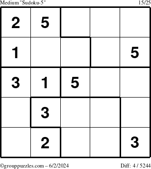 The grouppuzzles.com Medium Sudoku-5 puzzle for Sunday June 2, 2024