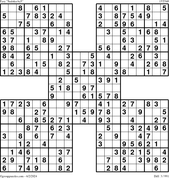 The grouppuzzles.com Easy Sudoku-by5 puzzle for Sunday June 2, 2024