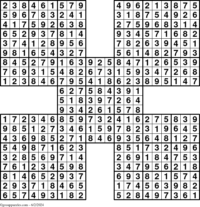 The grouppuzzles.com Answer grid for the Sudoku-by5 puzzle for Sunday June 2, 2024