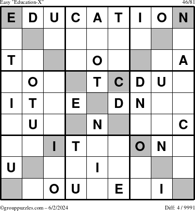 The grouppuzzles.com Easy Education-X puzzle for Sunday June 2, 2024