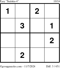 The grouppuzzles.com Easy Sudoku-4 puzzle for Thursday November 7, 2024