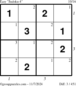 The grouppuzzles.com Easy Sudoku-4 puzzle for Thursday November 7, 2024 with all 3 steps marked