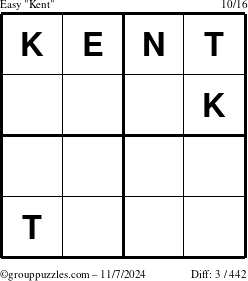 The grouppuzzles.com Easy Kent puzzle for Thursday November 7, 2024