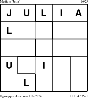 The grouppuzzles.com Medium Julia puzzle for Thursday November 7, 2024