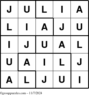 The grouppuzzles.com Answer grid for the Julia puzzle for Thursday November 7, 2024