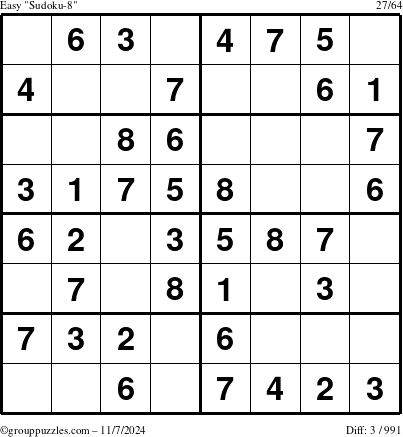 The grouppuzzles.com Easy Sudoku-8 puzzle for Thursday November 7, 2024