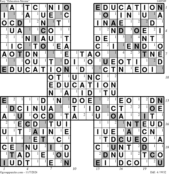 The grouppuzzles.com Easy Education-Xtreme puzzle for Thursday November 7, 2024 with all 4 steps marked