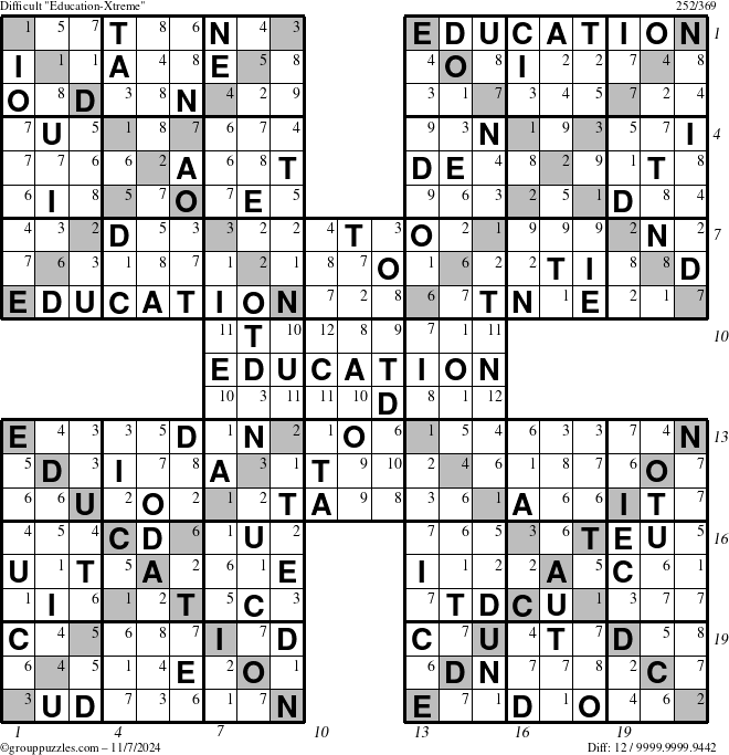 The grouppuzzles.com Difficult Education-Xtreme puzzle for Thursday November 7, 2024 with all 12 steps marked