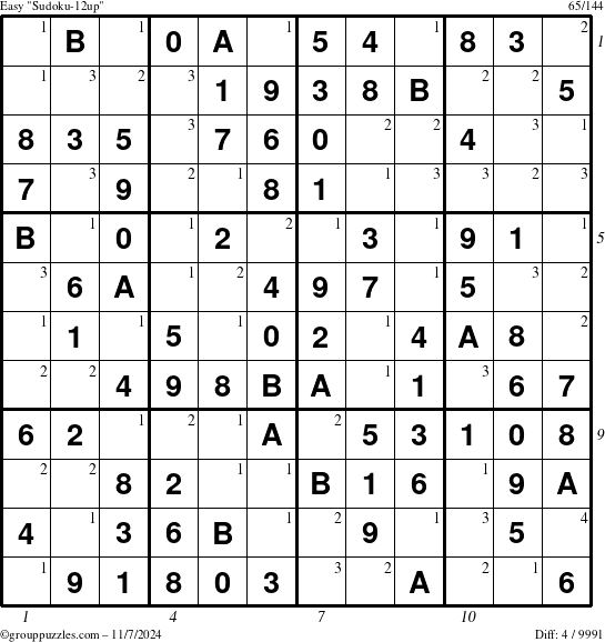 The grouppuzzles.com Easy Sudoku-12up puzzle for Thursday November 7, 2024, suitable for printing, with all 4 steps marked