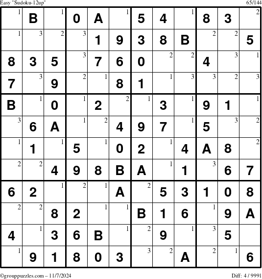 The grouppuzzles.com Easy Sudoku-12up puzzle for Thursday November 7, 2024 with the first 3 steps marked