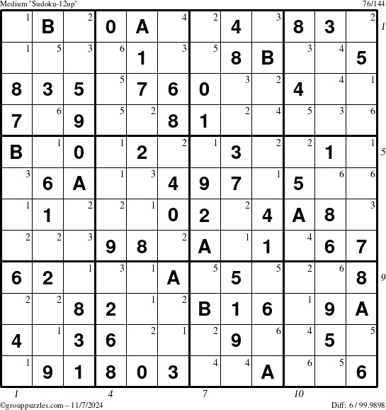 The grouppuzzles.com Medium Sudoku-12up puzzle for Thursday November 7, 2024, suitable for printing, with all 6 steps marked