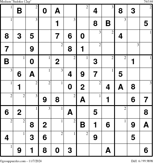 The grouppuzzles.com Medium Sudoku-12up puzzle for Thursday November 7, 2024 with the first 3 steps marked