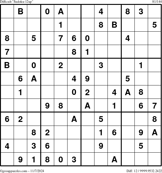 The grouppuzzles.com Difficult Sudoku-12up puzzle for Thursday November 7, 2024