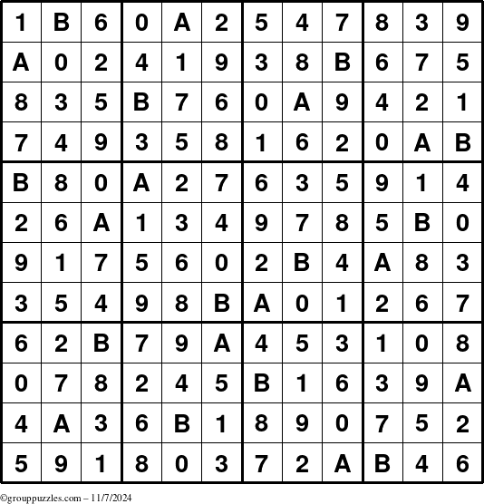 The grouppuzzles.com Answer grid for the Sudoku-12up puzzle for Thursday November 7, 2024