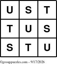 The grouppuzzles.com Answer grid for the TicTac-STU puzzle for Thursday September 17, 2026