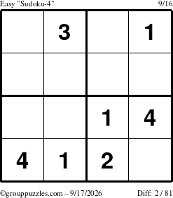 The grouppuzzles.com Easy Sudoku-4 puzzle for Thursday September 17, 2026