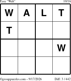 The grouppuzzles.com Easy Walt puzzle for Thursday September 17, 2026