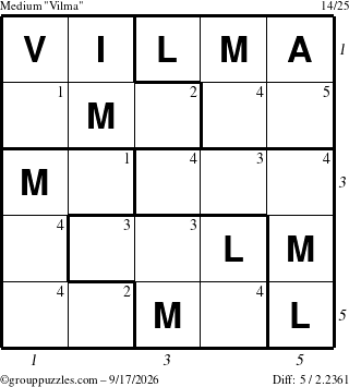 The grouppuzzles.com Medium Vilma puzzle for Thursday September 17, 2026 with all 5 steps marked