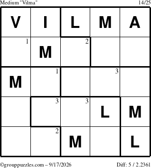The grouppuzzles.com Medium Vilma puzzle for Thursday September 17, 2026 with the first 3 steps marked