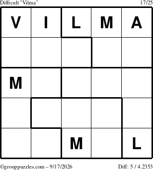 The grouppuzzles.com Difficult Vilma puzzle for Thursday September 17, 2026