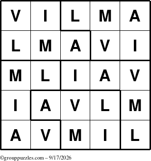 The grouppuzzles.com Answer grid for the Vilma puzzle for Thursday September 17, 2026