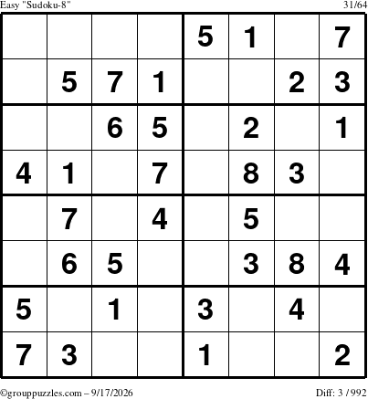 The grouppuzzles.com Easy Sudoku-8 puzzle for Thursday September 17, 2026