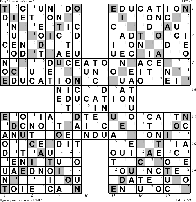The grouppuzzles.com Easy Education-Xtreme puzzle for Thursday September 17, 2026 with all 3 steps marked