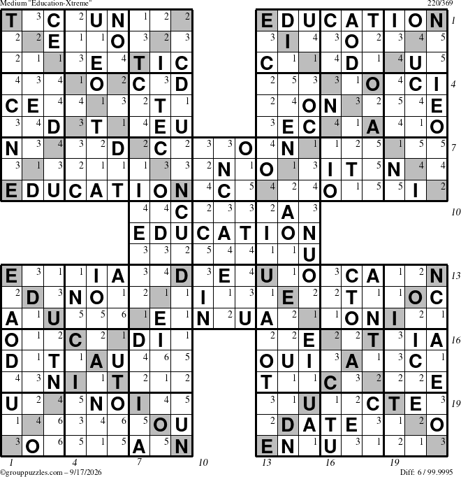 The grouppuzzles.com Medium Education-Xtreme puzzle for Thursday September 17, 2026 with all 6 steps marked