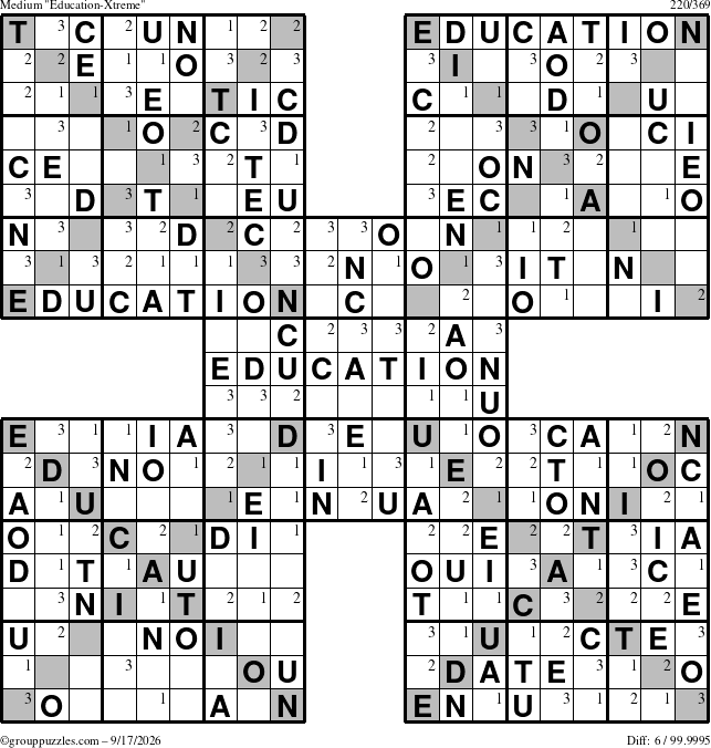 The grouppuzzles.com Medium Education-Xtreme puzzle for Thursday September 17, 2026 with the first 3 steps marked